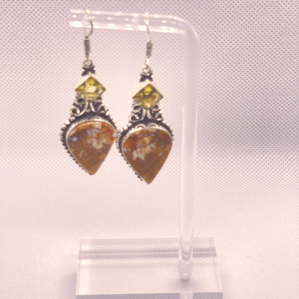 Australian Rainforest Jasper/Citrine Earrings - Picture 4 of 5